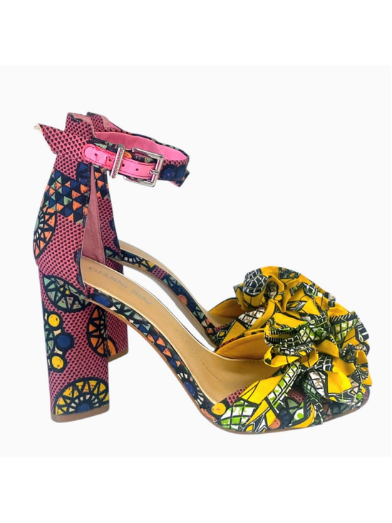 Gianni Bini Shoes - Gianni Bini Lorree Heels Womens Size 7 Peep Toe Ankle Strap Pink Yellow Multicol
